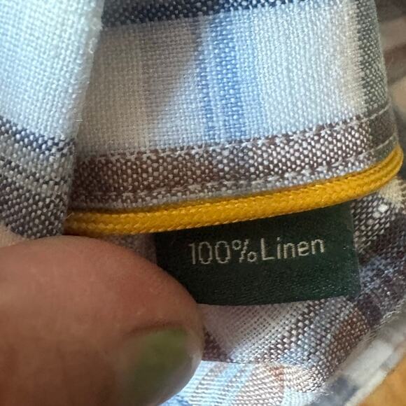 Robert Talbott 100% Linen Plaid Button Up Shirt Blue Brown Long Sleeve Size M - Picture 4 of 10